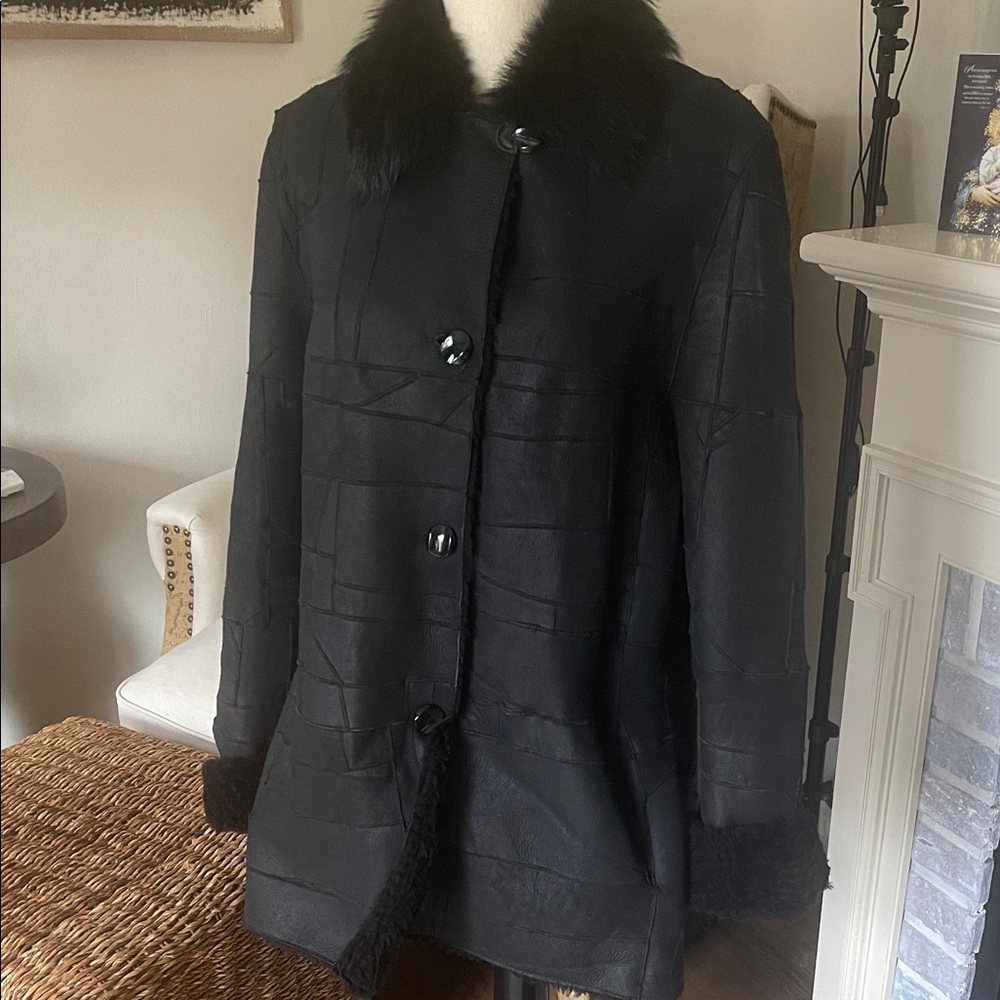 Jean Guise Tamara A.S. 100% Lambskin Elegant Black Women's Coat Jacket Size 14 - Picture 2 of 13